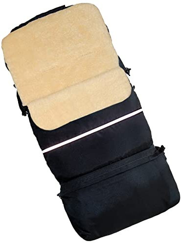 Baby-Joy Fußsack FINN 110 cm aus Lammwolle und Polyester für Kinderwagen und Buggy, 4in1 Thermofußsack, Kaputze, Krabbeldecke, Tasche | Farbe: 03 Schwarz