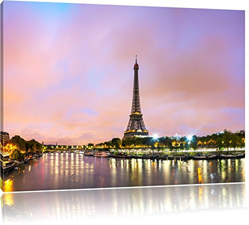 Pixxprint Eifelturm Paris bei Nacht, Größe: 60x40cm, Leinwandbild, fertig gespannt, Wandbild, Dekoration, Kunstdruck, kein Poster