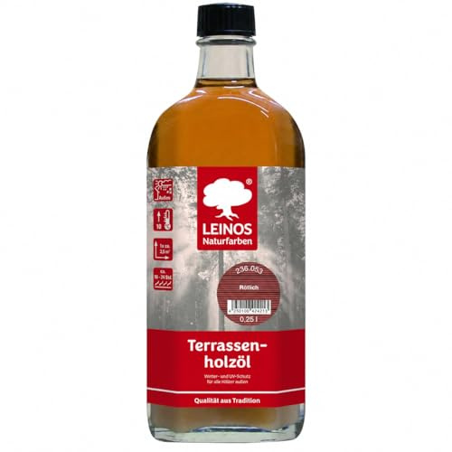 Leinos Terrassenholzöl 0,25l – Rötlich Premium Holzschutzöl für Außen, Ideal für Lärche, Eiche, Akazie & Teak – für Terrassen, Zäune, Gartenmöbel, Kinderspielgeräte & Mehr