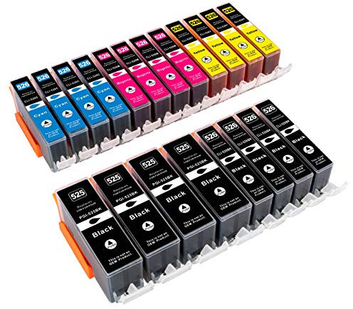 ESMONLINE 20 Druckerpatronen MIT Füllstandsanzeige komp. zu Canon Pixma MG5150 MG5250 MG6150 MG8150 PGI-525BK CLI-526C CLI-526M CLI-526Y CLI-526BK