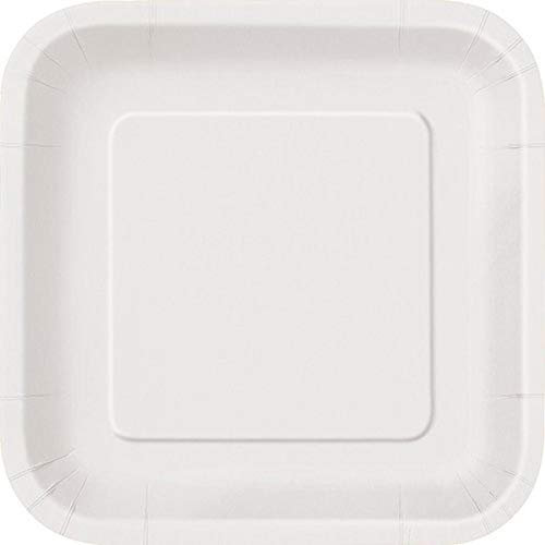 Unique Party- Paquete de 16 platos cuadrados de papel, Color blanco, 18 cm (31053)