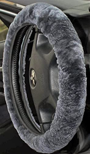 LAMMFELL LENKRADBEZUG anthrazit bis 35cm - Premium A - Lenkradhülle besonders dick und dicht