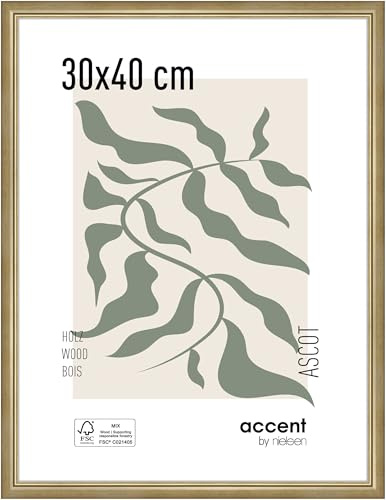 accent by nielsen Holz Bilderrahmen Ascot, 30 x 40 cm, Gold | Holz Fotorahmen im Hoch- & Querformat zum Aufhängen Gold matt Echtglas