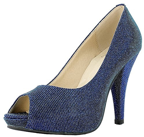 Andrea Conti - Scarpe da donna glitterate Peeptoe, colore: nero, Blu, 39 EU