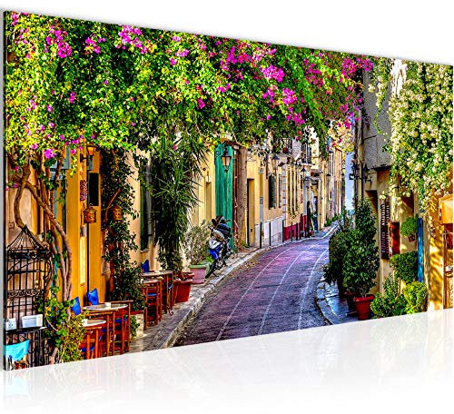 Runa Art Wandbild Blumen Toskana 1 Teilig 100 x 40 cm Modern Bild auf Vlies Leinwand Italienische Gasse Wohnzimmer Bunt 607712a