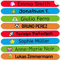50 personalisierte Namensaufkleber zum Markieren von Bleistiften und Kugelschreibern. Bunte wasserfeste Vinyl-Klebeetiketten für Kinder und Jugendliche in Schule und Kindergarten. Größe 4,6 x 0,6 cm.