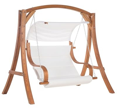 Gartenschaukel Lärchenholz Dunkelbraun Sonnendach beige für 2 Personen Aprilia