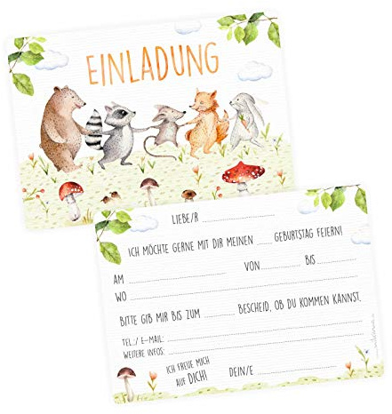 nikima Schönes für Kinder 10 Einladungskarten zum Kindergeburtstag inkl. 10 Briefumschlägen (Freunde auf Wiese)