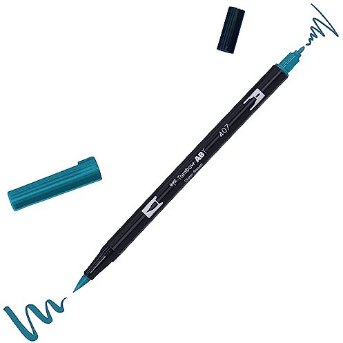Tombow ABT Dual Brush Pen, ABT-407, Stift mit zwei Spitzen, perfekt fürs Hand Lettering und Bullet Journal, wasservermalbar, tiki teal