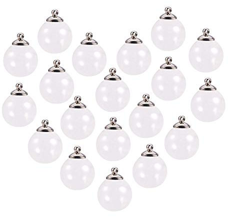 PandaHall 30 Sets Glaskugel Flasche Charms Anhänger Rack Beschichtung Messing Bails und Runde handgefertigte geblasene Glaskugelperlen für Stud Ohrring Making oder Crafts Platin 8mm