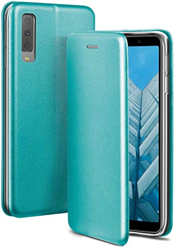 ONEFLOW Business Case für Samsung Galaxy A7 (2018) Handyhülle klappbar mit Standfunktion, Klapphülle Flipcase Cover Dünn, PU Leder Hülle mit Kartenfach, 360 Grad Schutzhülle, Mint Blau