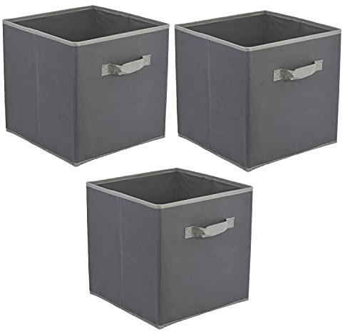 GEEZY Foldable Non-Woven Fabric Storage Cubes with Handle, 30x30x30cm, Grey, Set of 3 - Toys, Books, and Clothes Storage Organiser - Suitable for Cube Storage Units, Closets, Shelves, Drawers