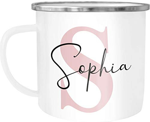 SpecialMe® Emaille-Tasse mit Namen Buchstabe Emaille-Becher Monogramm Initiale personalisierte Geschenke Namensaufdruck weiß-metall Emailletasse