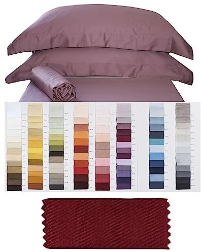 RICAMI FIORENTINI BALDI Coppia di federe aggiuntive per Completo Letto Monocromo Raso di Cotone 100% Satin 210TC. Prodotto Artigianale Toscano. Bordeaux 371