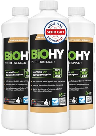 BiOHY Spezial Polsterreiniger (3 x 1 Liter) | Konzentrat für Sofas, Polstermöbel, Teppiche & Textilien | für Nasssauger & Waschsauger | Fleckentferner | effektiver Textilerfrischer