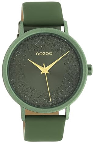Oozoo Damenuhr mit Glitzereffekt und Lederband 42 MM Moosgrün C10582