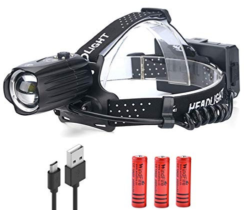 LUXJUMPER Super Luminoso XHP90 Lampada de Testa10000 Lumen Ricaricabile USB, Torcia Frontale LED Zoomabile 3 Modalità Impermeabile Input & Output per Campeggio, Pesca, Ciclismo