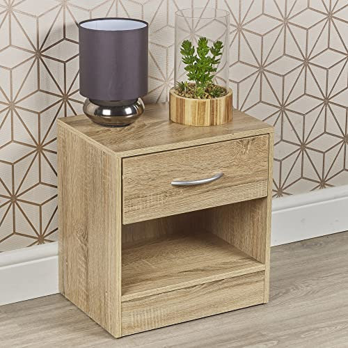 URBNLIVING 1 Drawer Compact Wooden Bedroom Bedside Cabinet Furniture Nightstand Side Table (Anthracite Oak)