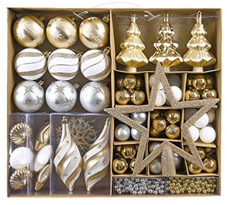VALERY MADELYN Weihnachtskugeln 90 Stücke Kunststoff Christbaumkugeln Weihnachtsdeko Ornamente mit Aufhänger Baumschmuck für Weihnachtsdekoration