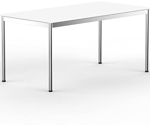 VERSEE SYSTEM8X Höhenverstellbarer Schreibtisch 160 x 90 cm in Weiss - Für Büro/Home-Office im Metall Chrom Design
