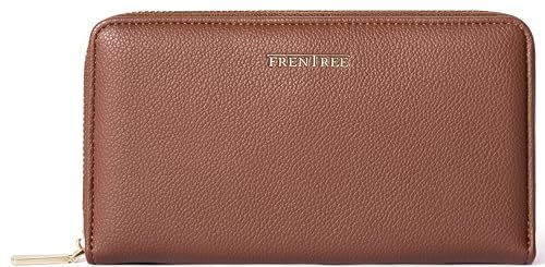 Frentree® Clutch Geldbörse Damen - Portemonnaie Damen 100% veganes Leder mit 16 Kartenfächern und Smartphonefach Herbst- und Winterfarben - Camel