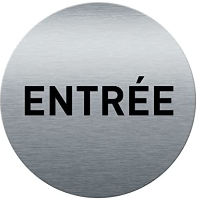 AUA SIGNALETIQUE - Plaque de porte Aluminium brossé imprimé AluSign Ø 85 mm - épaisseur. 3 mm - Double Face adhésif au dos (Entrée)