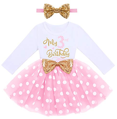 Odizli 1./2./3. Geburtstag Mädchen Outfit Langarm Prinzessin Tütü Tüllkleid+Pailletten Stirnband 2tlg Bekleidungssets