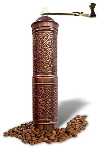 Macinacaffè antico, ricaricabile, stile turco, con macinino regolabile di qualificazione, macinino manuale con manico, tipo piatto (marrone rame)