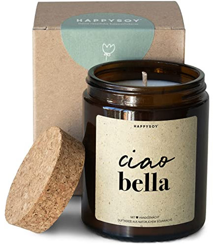 Geschenk für Freund Freundin Duftkerze im Glas mit Spruch aus Soja - natürlich, handgemacht, nachhaltig - kleine persönliche stilvolle Geschenkidee, Danke sagen ciao bella
