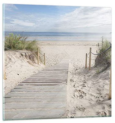 Bilder auf Glas Strand Düne Eintritt Glasbild 60x60cm Wandbilder Dekoration Wohnzimmer Schlafzimmer Küche Deko Groß Wanddeko Bild im Glas Wand Kunstdruck Art Modern Wall Decor Glasdruck GAC60x60-4188