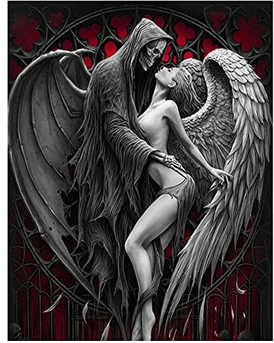 DCIDBEI 40 x 50 cm | 5D Diamant Malerei Quadratisch Gotik Manga, Diamant Painting Dämon und Engel, Mosaik Diamant-Stickerei schädel Skull Paar, für Kinder und Erwachsene, Totenkopf und Damen