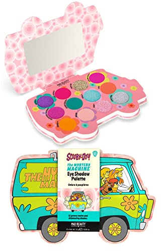 MAD BEAUTY, Scooby-Doo The Mystery Machine Eye Shadow Palette, Lid Mirror, Travel Ready, Metallic Shimmers, Pressed Glitter, Great Gift