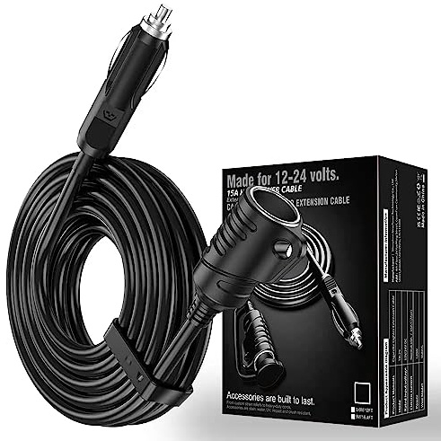 5M Rallonge Allume Cigare 12V/24V Adaptateur Allume-Cigare Câble D'extension 16 AWG avec Fusible 15A, pour Voiture Marine Moto VTT