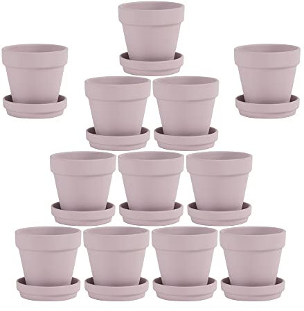 Yishang Macetas de terracota rosa con platillo, paquete de 12 macetas grandes de terracota de arcilla de 3 pulgadas, maceta de cerámica de arcilla para cactus, macetas suculentas con agujero de