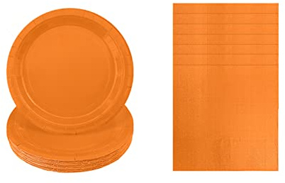 Solid Color Orange Tableware Set Decor,20 Paper Napkins 16 Paper Plates in Orange,Disposable Paper Tableware Napkins and Plates Birthday Decorations for Him,Her,Men,Women,Adults Party,Kids Party
