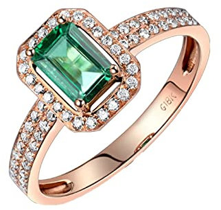 Ring Smaragd Damen Rosegold, Wedding Ring Women 925 Sterling Silber 1Ct Grün Smaragd Form 0.24Ct Zirkonia Weiß Größe 52 (16.6)