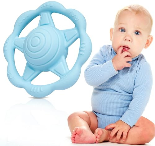 Farout Baby Rassel 0-6 Monate ,Rassel und Beißring in Einem ,Baby Spielzeug ab 3 Monate,Greifling und Beißring als Zahnungshilfe Baby,BPA-frei Silikon, tolles Geschenk für Junge und Mädchen.(blau)