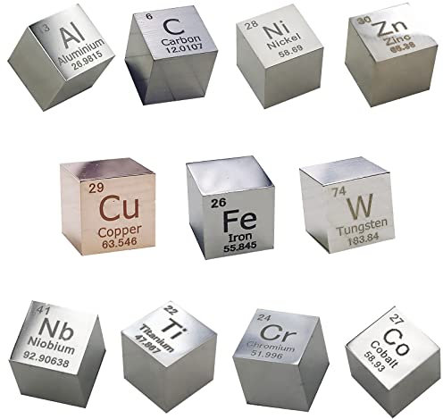 OURECO 11 Stück Element Würfel Set, Polieren Dichte Würfel Reines Metall Würfel Wolfram, Ti, Al, Fe, Cu, Etc Für Element Sammlungen Hobbys