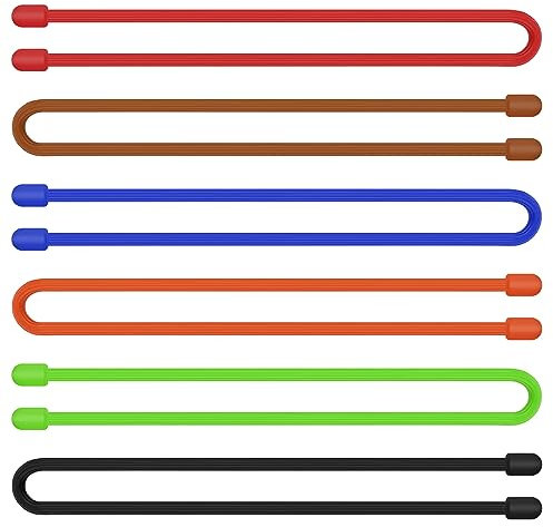 6pcs Silicone Twist Ties, 18 Inch Multifunctional Cable Ties Silicone Straps Reusable Electric Cord Organizer for Outdoor Home Office Organizing (6 Colors)