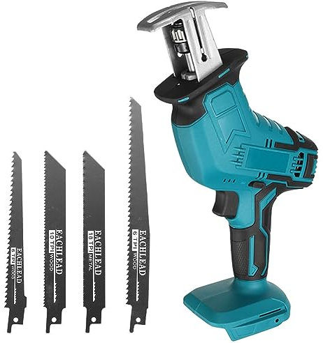 Akku Säbelsäge, Elektrische Reciprosäge mit 4 Sägeblättern, Kompatibel mit Makita 18V Akkus, Tragbare Säbelsäge für Metall, Holz, PVC-Rohre, Baumschnitt (Set)