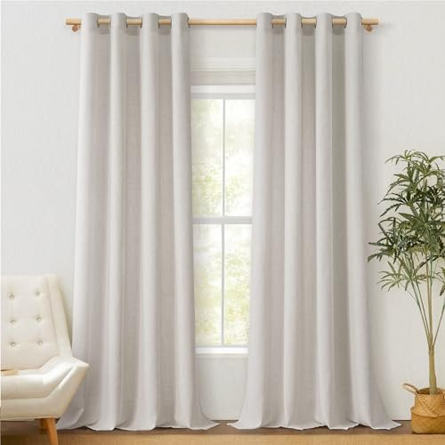 MRTREES Leinen Vorhang Landhausstil Wohnzimmer Gardinen mit Ösen 2er Set Vorhänge Leinenoptik Halbtransparent, 240 cm Lang, 140 cm Breit, Gardinen Stores Fertig Curtains Living Room