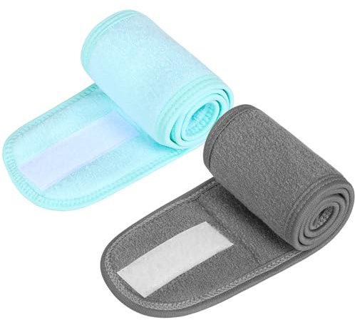 2 Stück Haarband Kosmetik Verstellbare Kosmetik Haarband Spa Stirnband Frottee Haarbands Spa,für Waschen der Gesichtsdusche Yoga Sport(Grau,Blau)