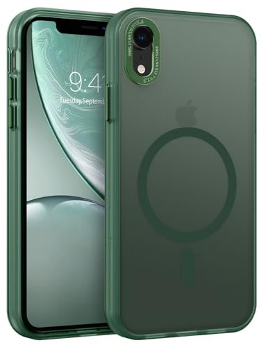 GUAGUA Magnetisch Hülle für iPhone XR [Kompatibel mit MagSafe] Matt Handyhülle Stoßfest Durchscheinende Rückseite Dünn Schutzhülle Case für iPhone XR (6,1 Zoll) Dunkelgrün