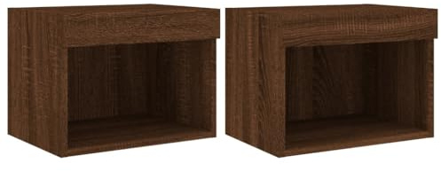 vidaXL Wand Nachttisch 2 STK., Schwebend Nachtschrank mit LED-Leuchten, Wandmontage Nachtkommode Nachtkonsole, Wandschrank Schlafzimmer, Braun Eichen-Optik