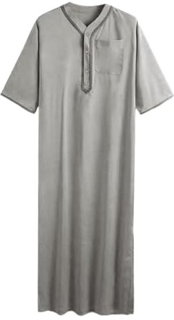 Hemd Kragen Schmuck Herren Herren Casual Loose Muslim Arab Dubai Robe Mittelarm Knopfhemd Retro Herren Hemd Extra Arm (Grey, L)