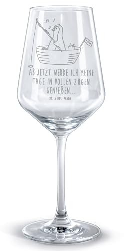 Mr. & Mrs. Panda wein glas Pinguin Angelboot - Geschenk, Neustart, Boot, Kelch, Rotwein, Angeln, Rotweinglas mit Gravur, Weinglas, graviert, glaskelch, Optimistisch
