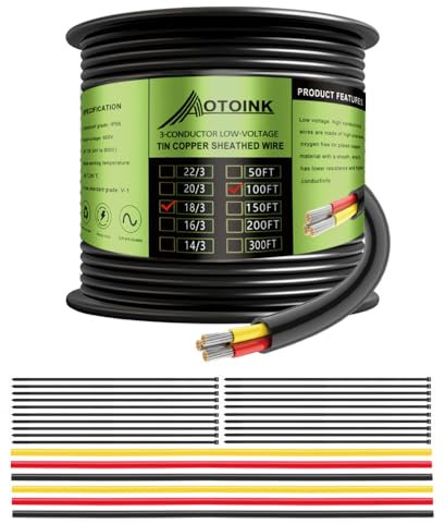 AOTOINK 18/3 30.48M 3 Adriges Elektrokabel 3x0.8mm², 12/24V 3 Poliges Kabel Verzinnte Kupferrohrabdeckung 18 AWG Gauge Draht für Automotive LED-Beleuchtung Boot