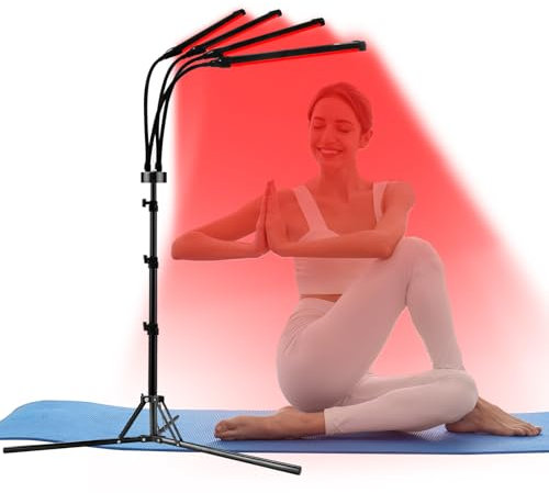 Trayvespace Rotlichtlampe mit Ständer,660NM & 850NM Rotlicht Infrarotlampe mit Timer, 4 Köpfe Rotlicht Therapie,180LEDs Red Light Therapy für Haut, Schmerzlinderung