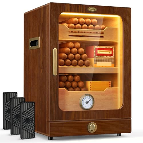 Tesonway Zigarren Humidor, Desktop Zigarren Humidor Schrank Lichtsteuerungssystem mit spanischen Zedernholzregalen, Hygrometer, 3 Luftbefeuchtern und Zigarrenzubehör Schublade, Vatertagsgeschenk für
