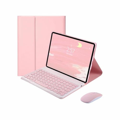 XFTeoux Keyboard Case for Fire HD 10 2023 (13th Generation) 10.1 With Mouse - Cute Round Key Wireless Detachable BT Cover, Pink